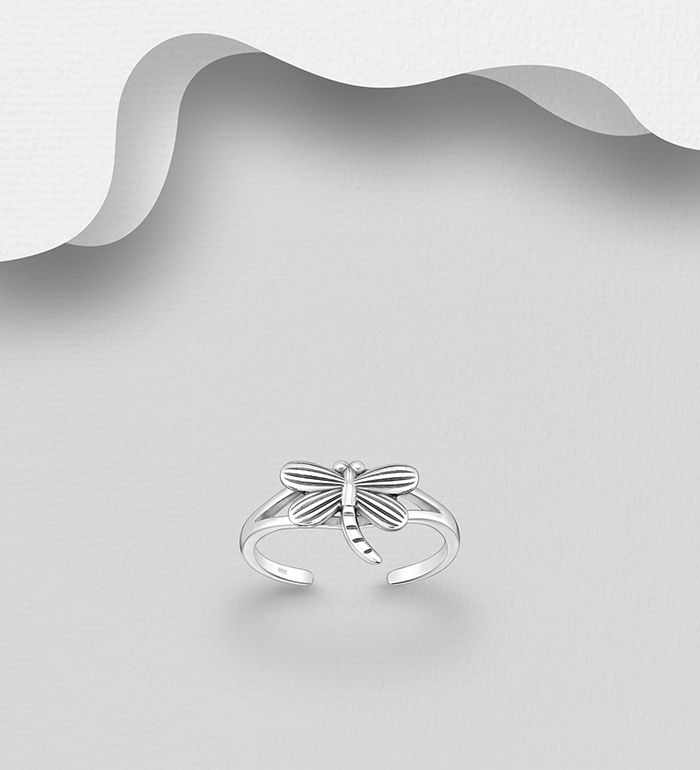 Wholesale 925 Sterling Silver Oxidized Dragonfly Toe Ring - SKU #792-1340