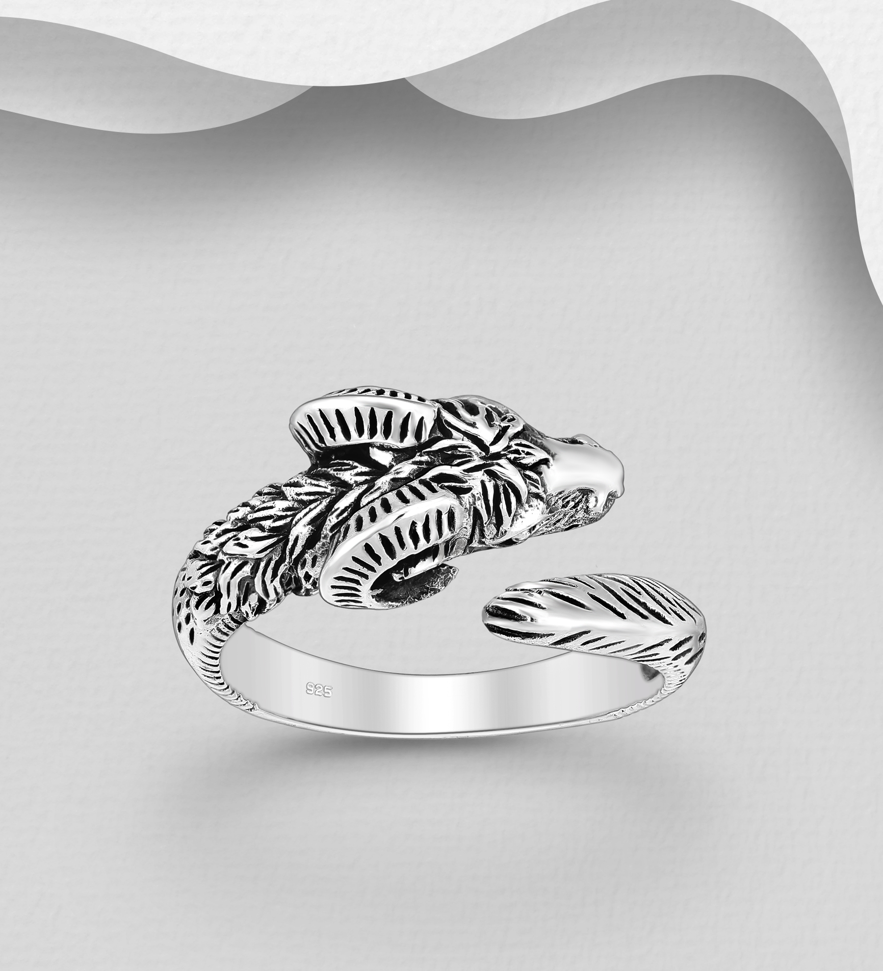 Wholesale 925 Sterling Silver Oxidized Goat Head Adjustable Ring - SKU #1563-1677