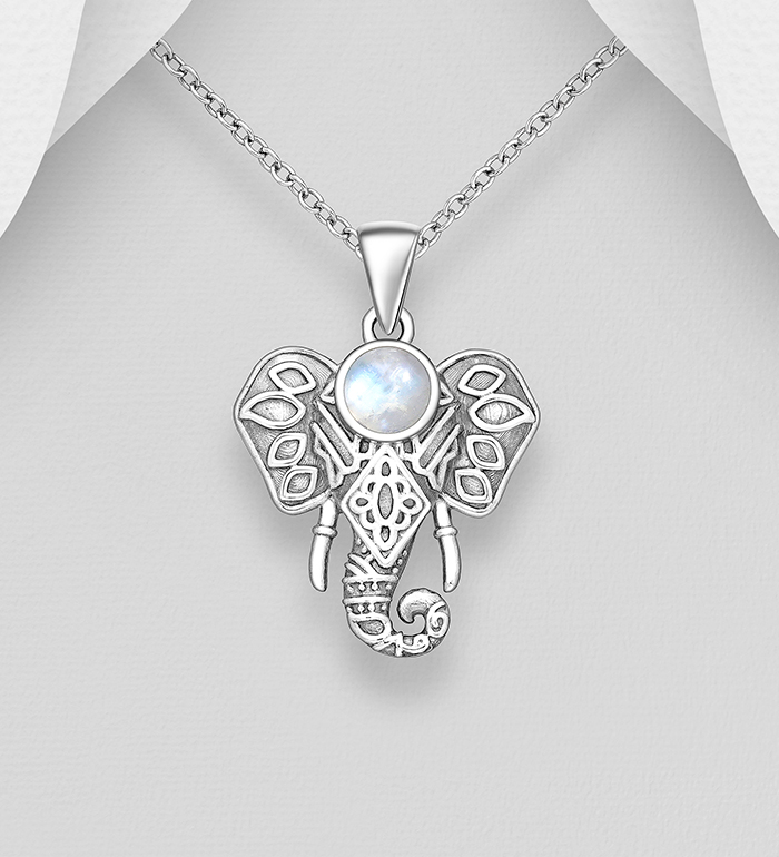 Wholesale 925 Sterling Silver Oxidized Elephant Pendant, Decorated with Various Gemstones - SKU #883-10083