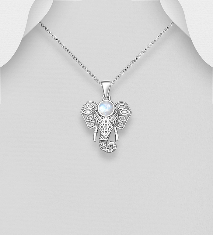 Wholesale 925 Sterling Silver Oxidized Elephant Pendant, Decorated with Various Gemstones - SKU #883-10083