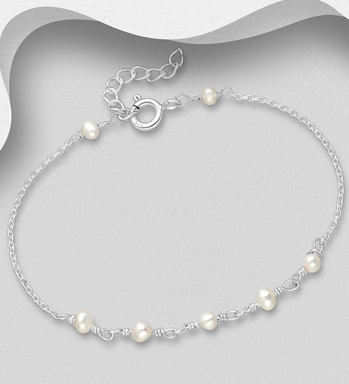 Wholesale 925 Sterling Silver Bracelet, Beaded with Freshwater Pearls - SKU #382-6772