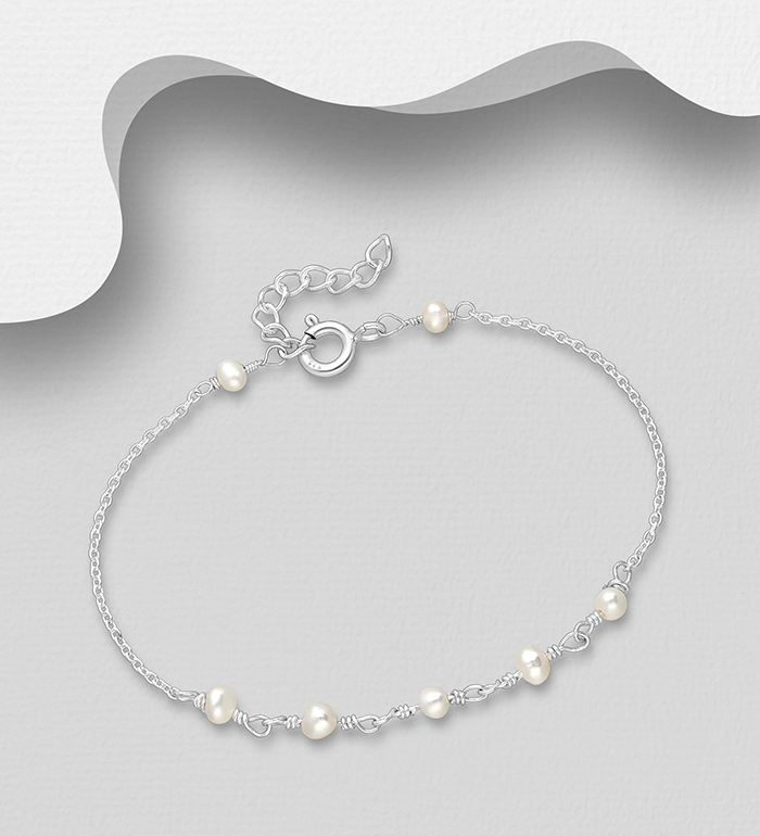 Wholesale 925 Sterling Silver Bracelet, Beaded with Freshwater Pearls - SKU #382-6772