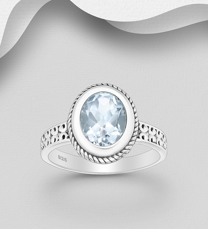 Wholesale 925 Sterling Silver Oxidized Ring, Decorated with Various Gemstones - SKU #883-10088