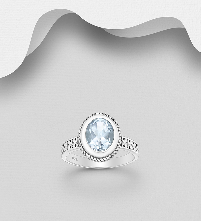Wholesale 925 Sterling Silver Oxidized Ring, Decorated with Various Gemstones - SKU #883-10088