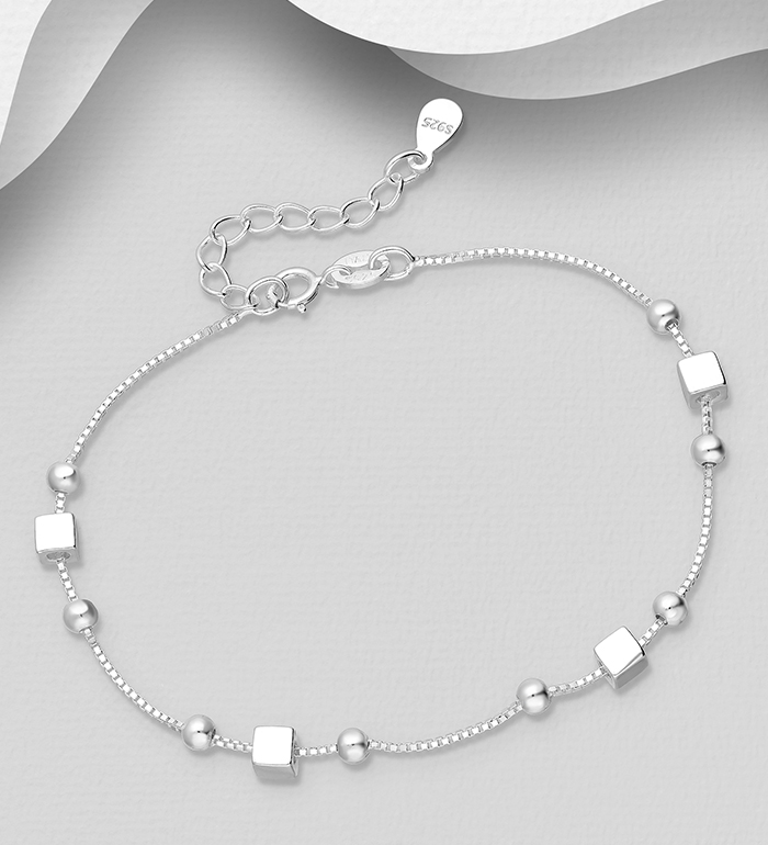 Wholesale 925 Sterling Silver Cube and Ball Bead Bracelet - SKU #706-39847