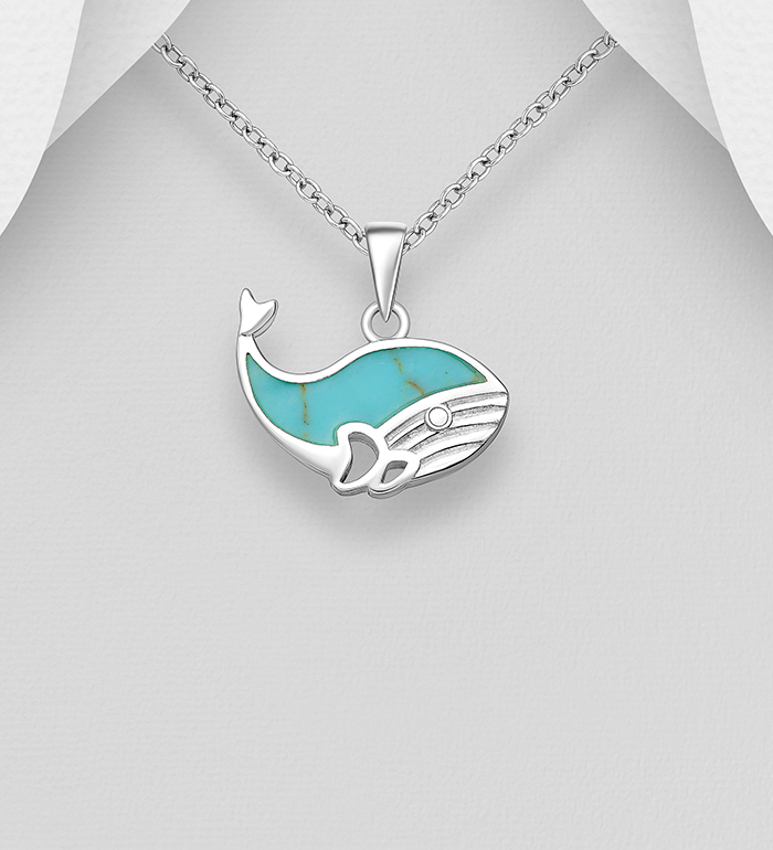 Wholesale 925 Sterling Silver Whale Pendant, Decorated with Resin - SKU #2140-742