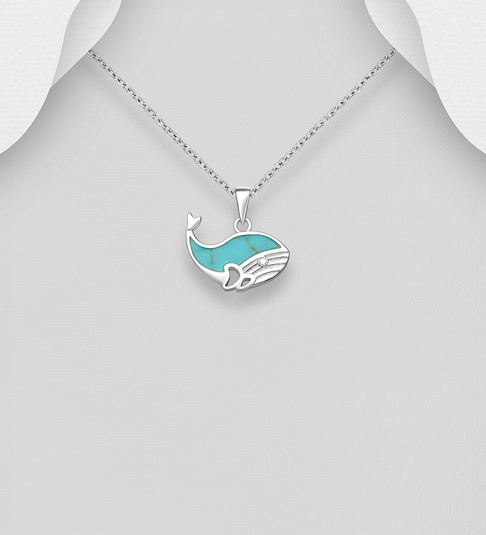 Wholesale 925 Sterling Silver Whale Pendant, Decorated with Resin - SKU #2140-742