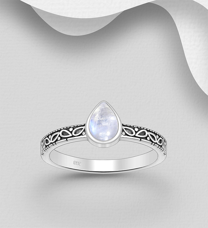 Wholesale 925 Sterling Silver Oxidized Ring, Decorated with Various Gemstones - SKU #883-10093