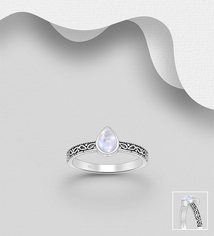Wholesale 925 Sterling Silver Oxidized Ring, Decorated with Various Gemstones - SKU #883-10093
