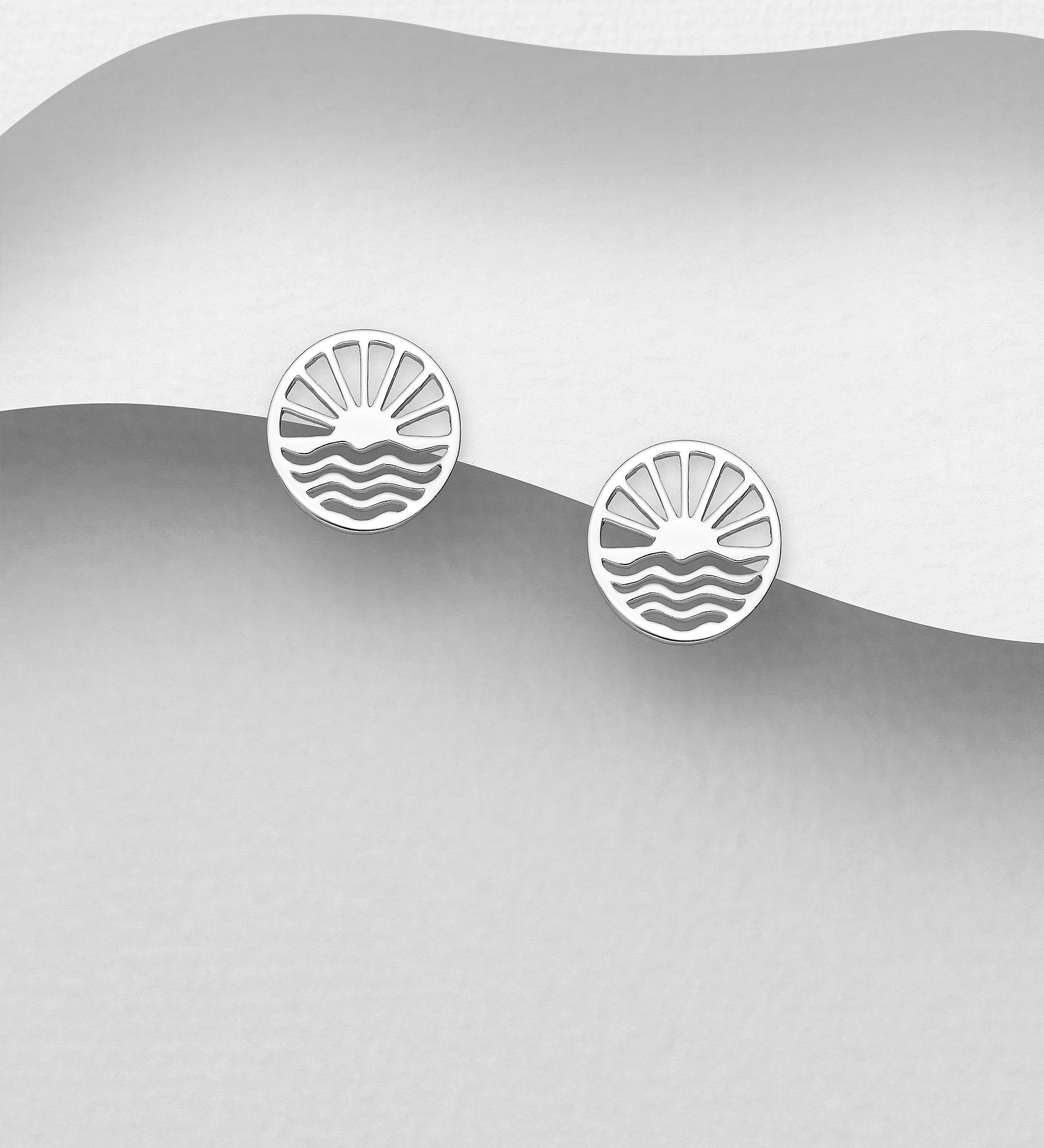 Wholesale 925 Sterling Silver Sun and Wave Push-Back Earrings - SKU #706-39866