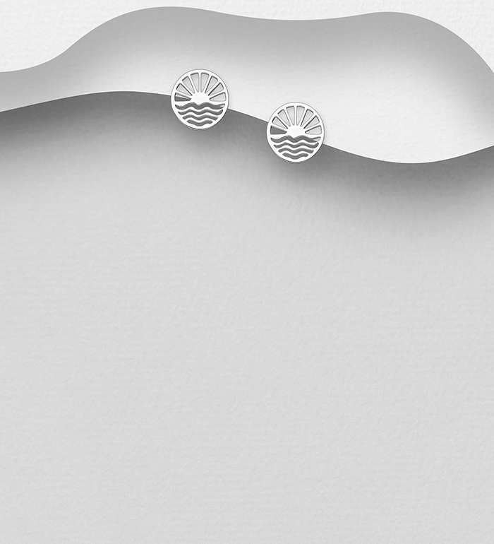 Wholesale 925 Sterling Silver Sun and Wave Push-Back Earrings - SKU #706-39866
