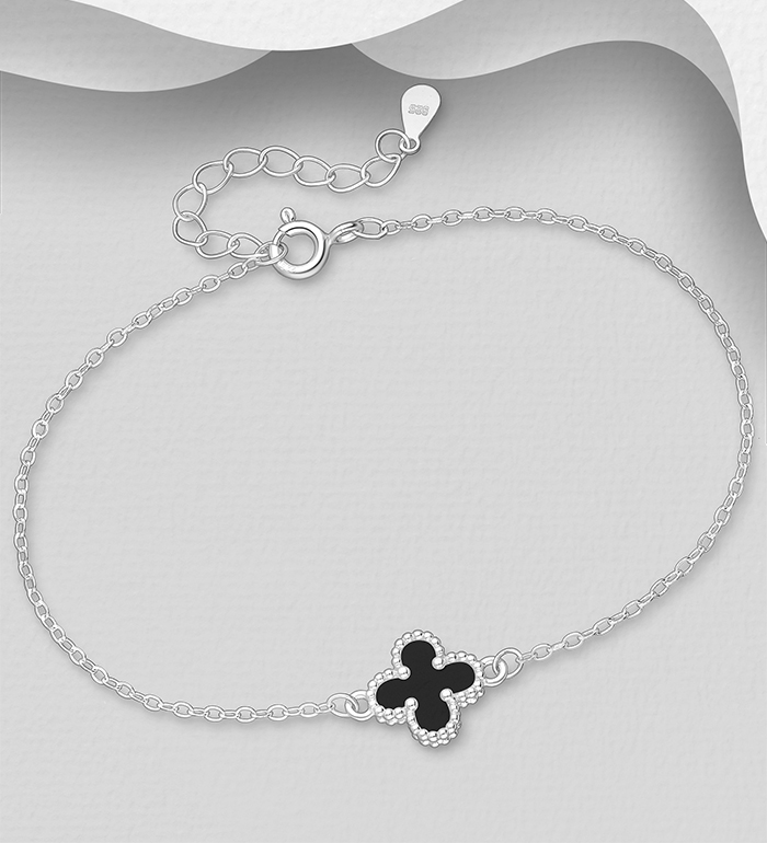 Wholesale 925 Sterling Silver Clover Bracelet, Decorated with Resin - SKU #2140-747