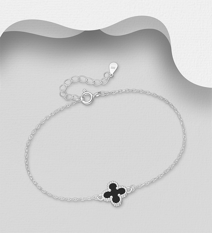 Wholesale 925 Sterling Silver Clover Bracelet, Decorated with Resin - SKU #2140-747
