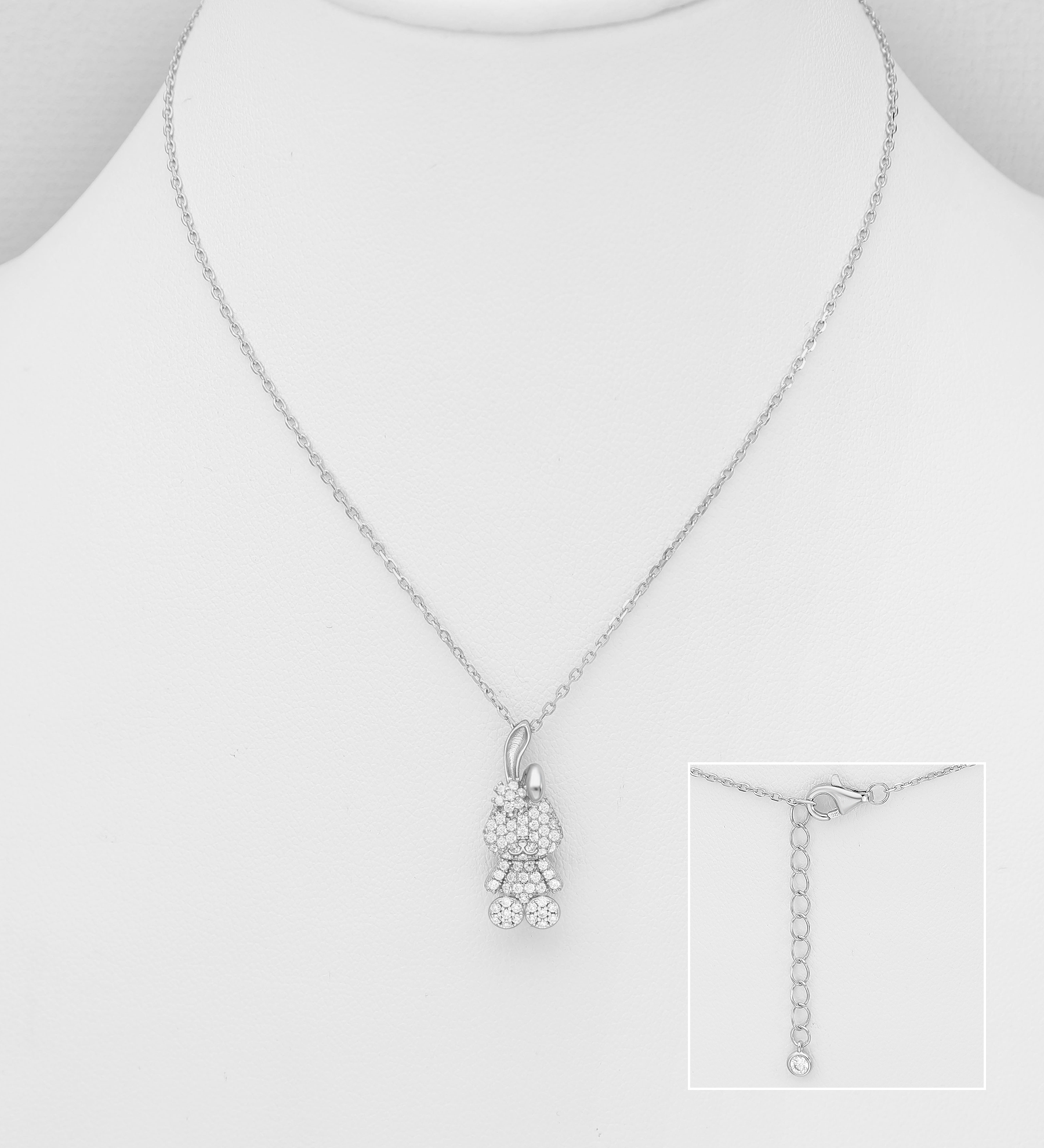 Wholesale 925 Sterling Silver Rabbit Necklace, Decorated with CZ Simulated Diamonds - SKU #701-33667