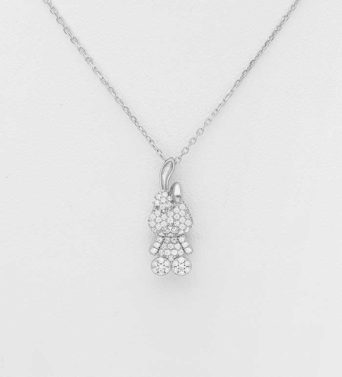 Wholesale 925 Sterling Silver Rabbit Necklace, Decorated with CZ Simulated Diamonds - SKU #701-33667