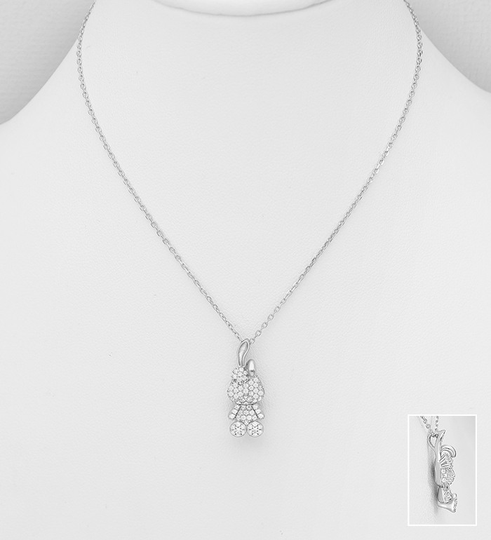 Wholesale 925 Sterling Silver Rabbit Necklace, Decorated with CZ Simulated Diamonds - SKU #701-33667