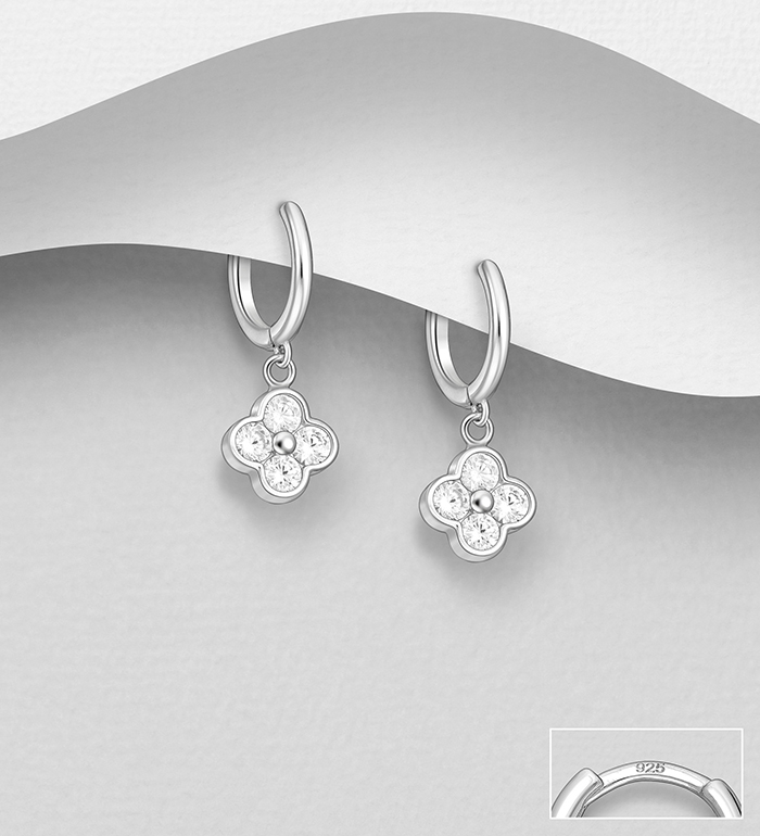 Wholesale 925 Sterling Silver Hoop Earrings, Decorated with CZ Simulated Diamonds - SKU #701-33680