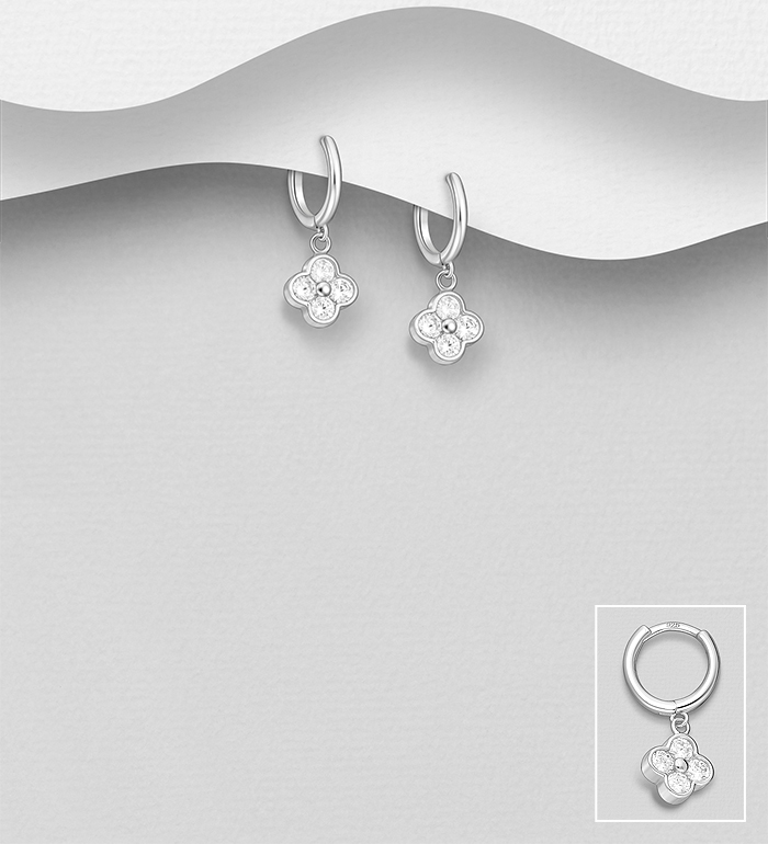 Wholesale 925 Sterling Silver Hoop Earrings, Decorated with CZ Simulated Diamonds - SKU #701-33680