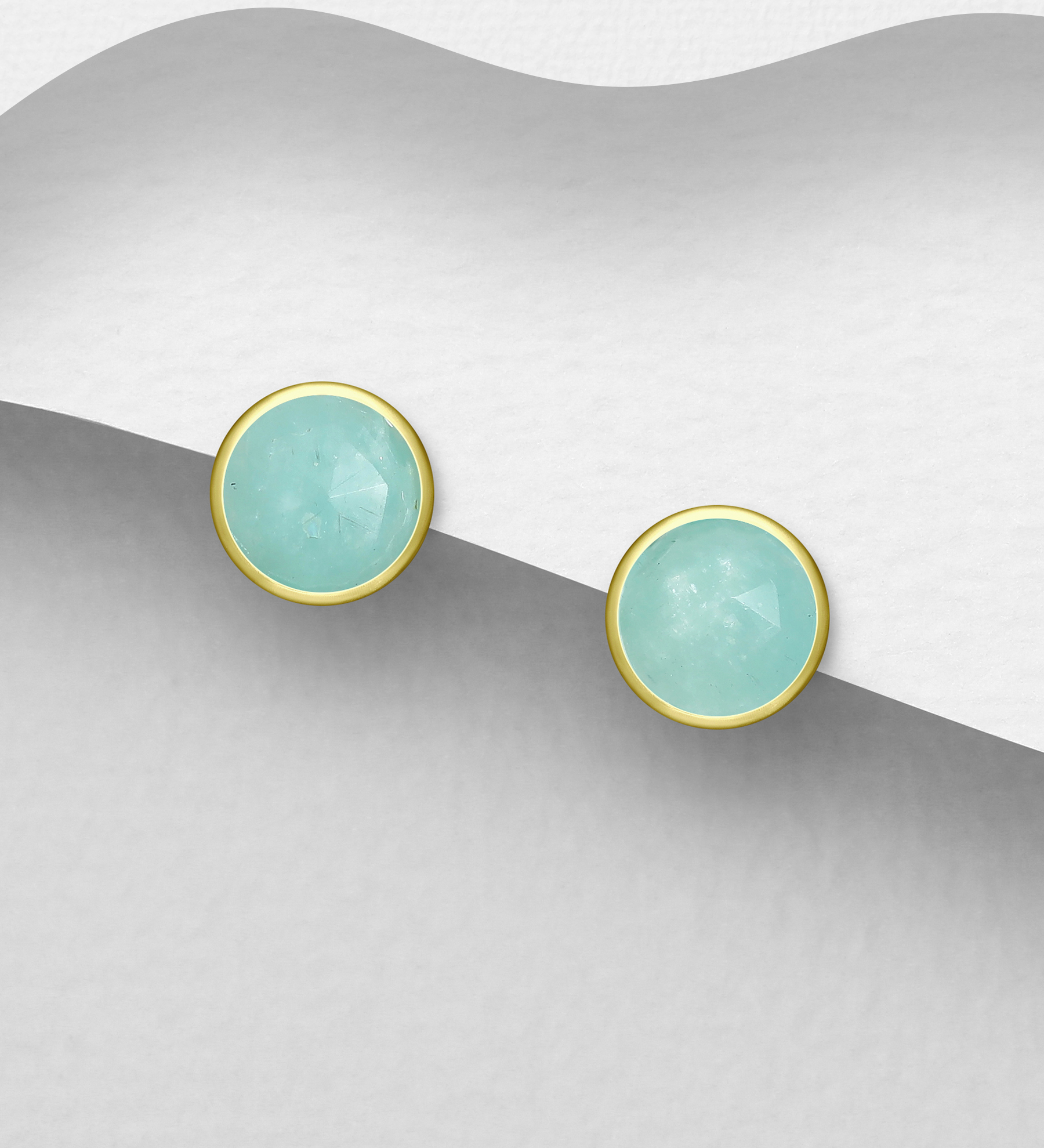 Wholesale 925 Sterling Silver Push-Back Earrings, Decorated with Various Gemstones and Plated with 0.3 Micron 18K Yellow Gold - SKU #883-8078G