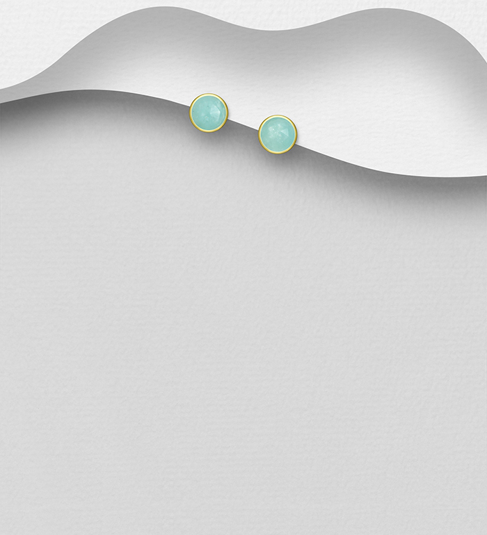 Wholesale 925 Sterling Silver Push-Back Earrings, Decorated with Various Gemstones and Plated with 0.3 Micron 18K Yellow Gold - SKU #883-8078G
