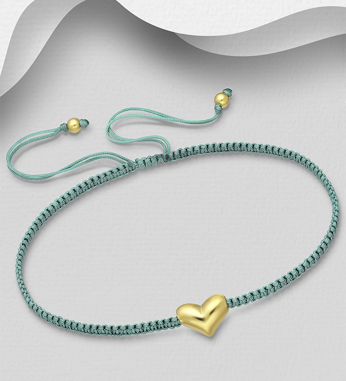Wholesale 925 Sterling Silver Heart Bracelet, Plated with 0.3 Micron 18K Yellow Gold - SKU #1535-1606