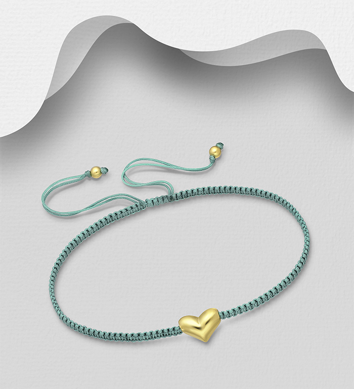 Wholesale 925 Sterling Silver Heart Bracelet, Plated with 0.3 Micron 18K Yellow Gold - SKU #1535-1606