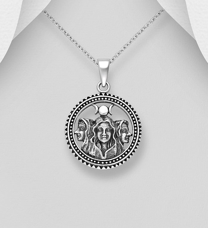 Wholesale 925 Sterling Silver Oxidized Triple Moon Goddess Pendant - SKU #1563-1684