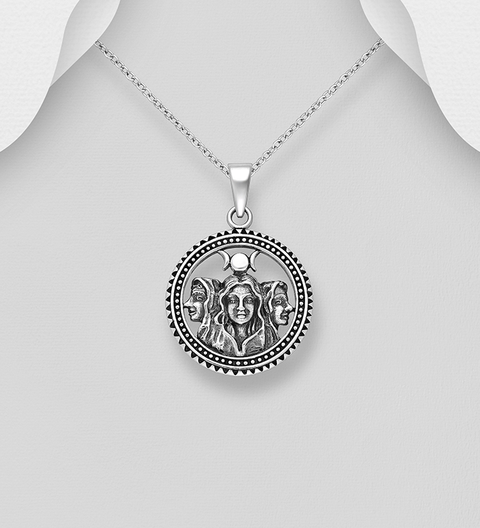 Wholesale 925 Sterling Silver Oxidized Triple Moon Goddess Pendant - SKU #1563-1684
