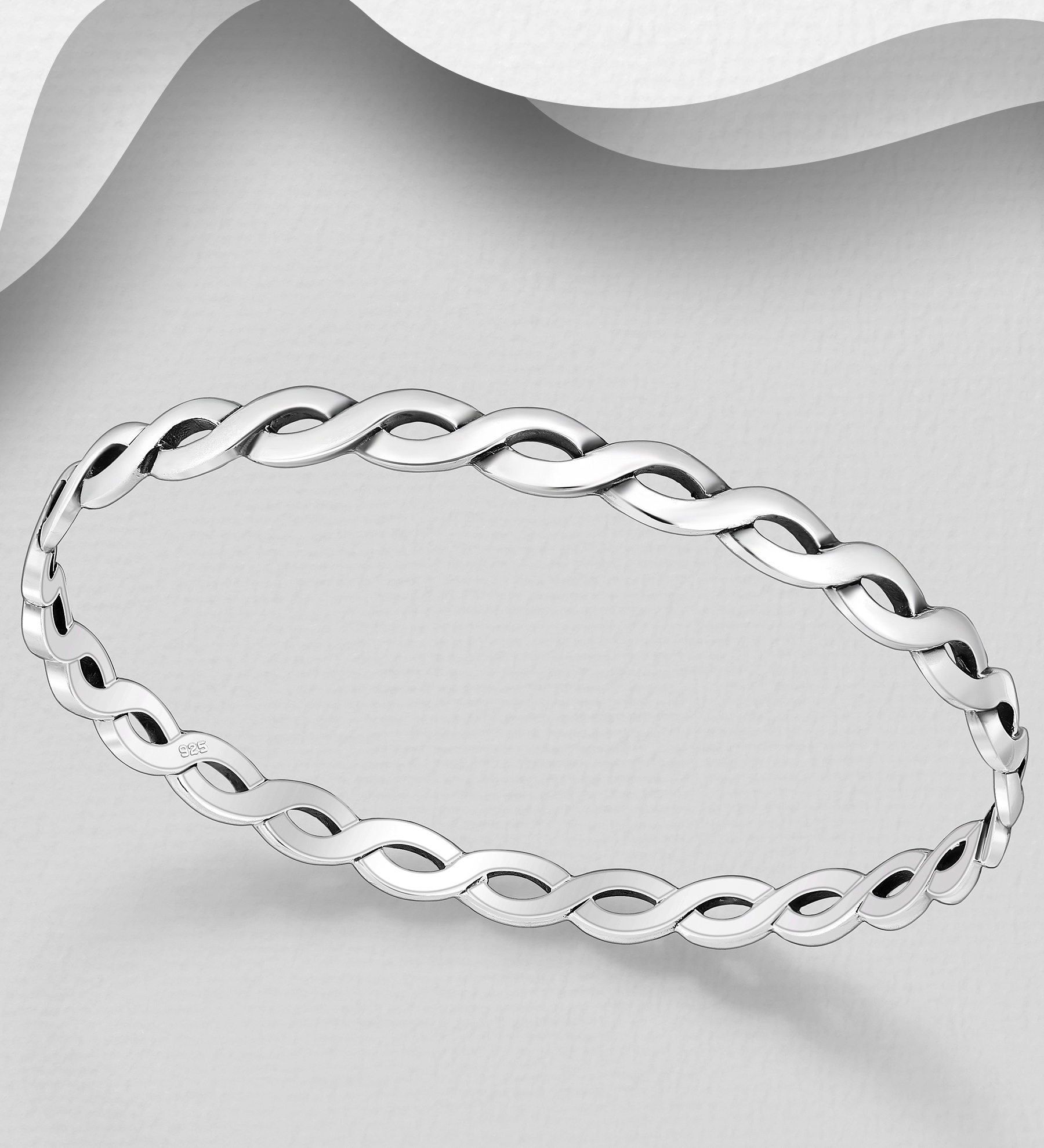 Wholesale 925 Sterling Silver Oxidized Twisted Bangle - SKU #706-39879