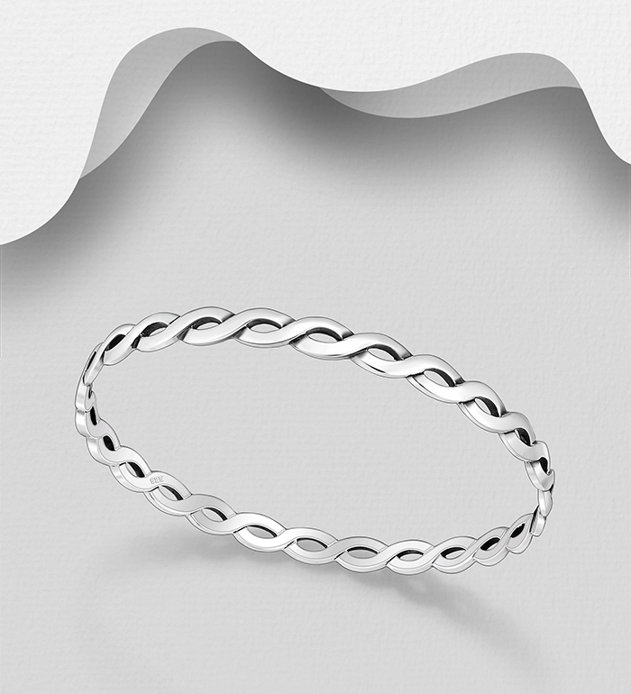 Wholesale 925 Sterling Silver Oxidized Twisted Bangle - SKU #706-39879