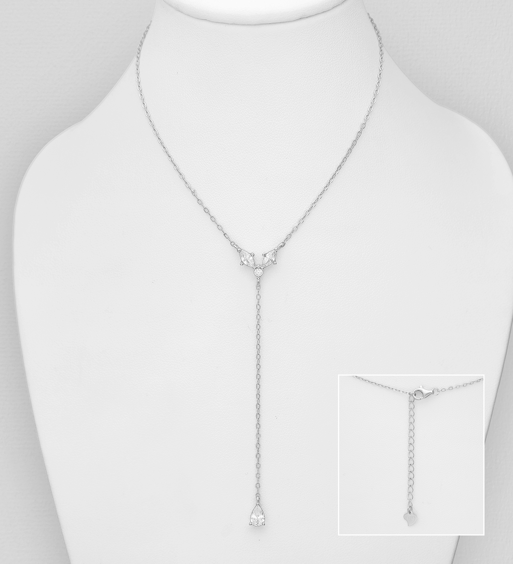 Wholesale 925 Sterling Silver Y Necklace, Decorated with CZ Simulated Diamonds - SKU #701-33699