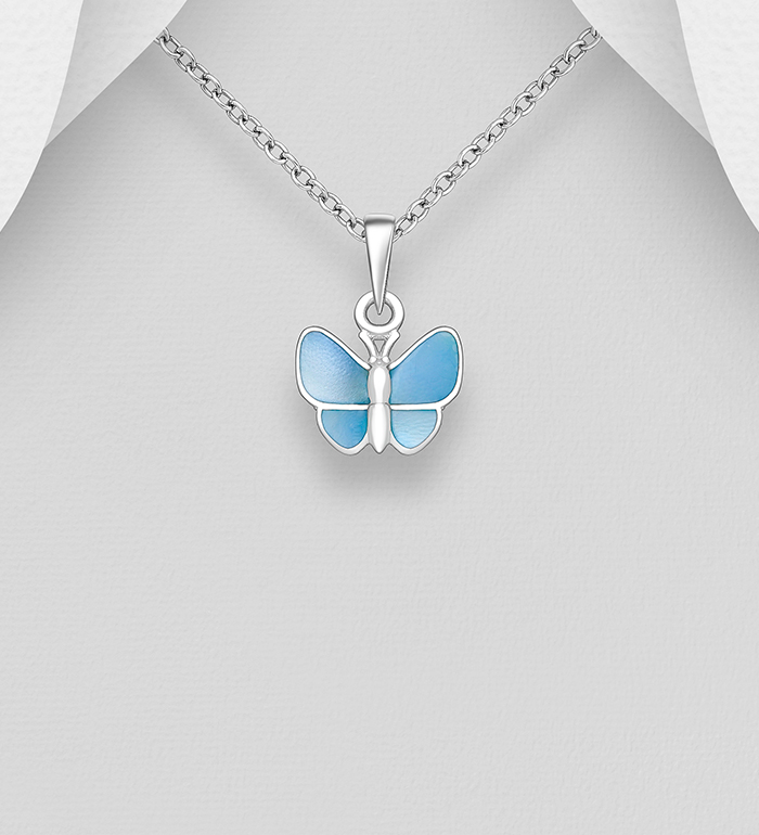 Wholesale 925 Sterling Silver Butterfly Pendant, Decorated with Shell - SKU #789-4949