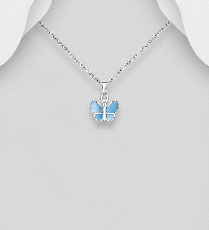 Wholesale 925 Sterling Silver Butterfly Pendant, Decorated with Shell - SKU #789-4949