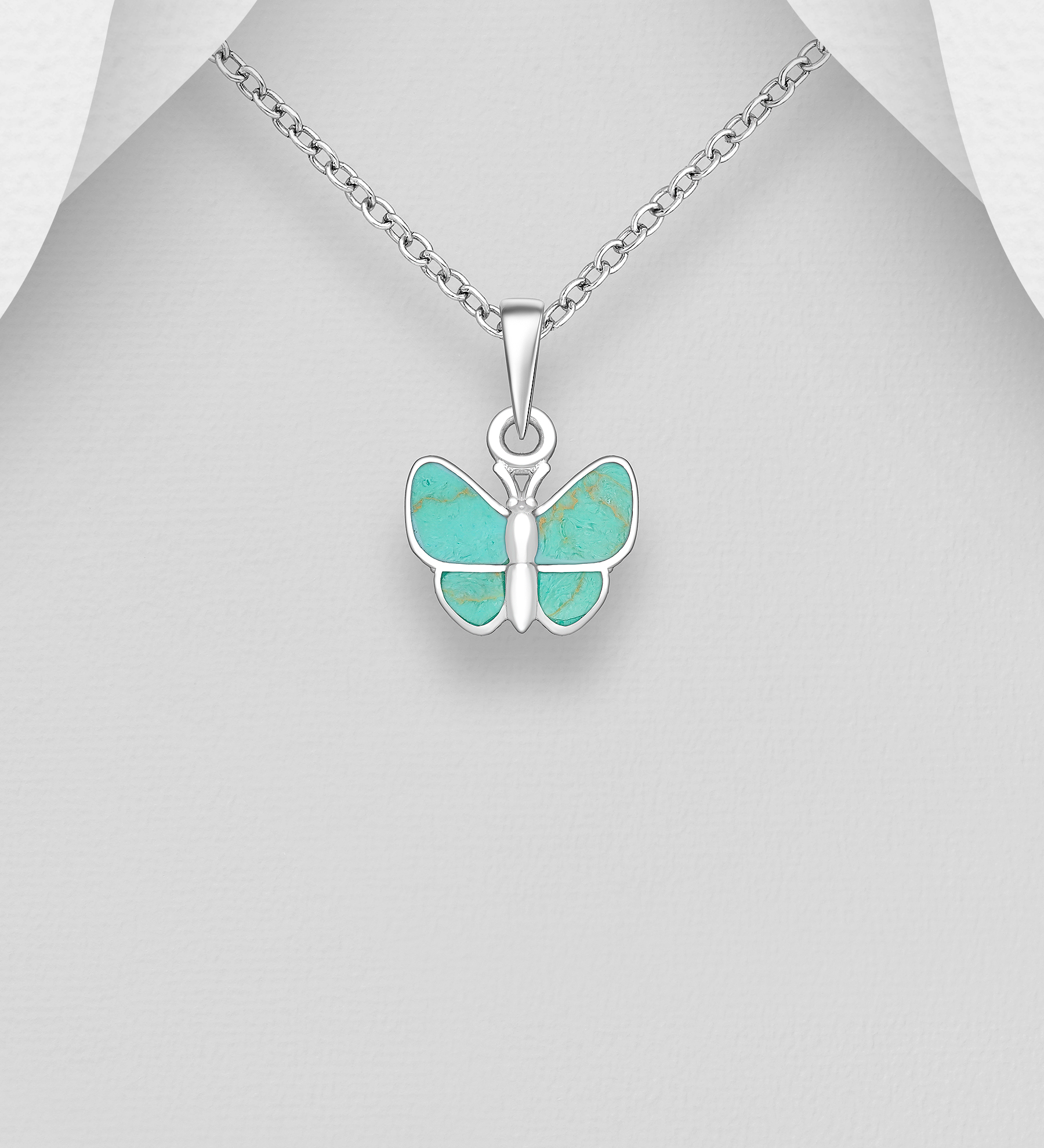 Wholesale 925 Sterling Silver Butterfly Pendant, Decorated with Resin - SKU #2140-753