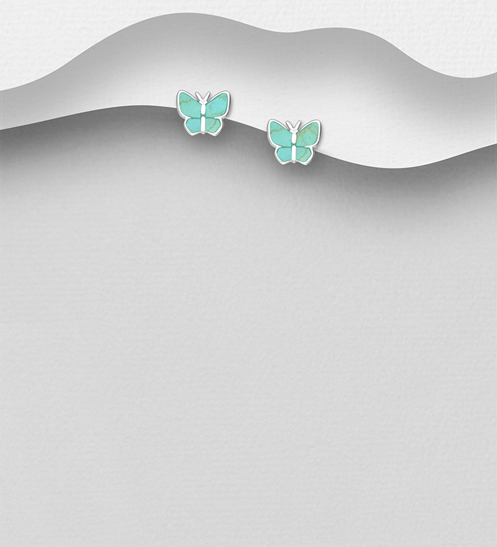 Wholesale 925 Sterling Silver Butterfly Push-Back Earrings, Decorated with Resin - SKU #2140-754