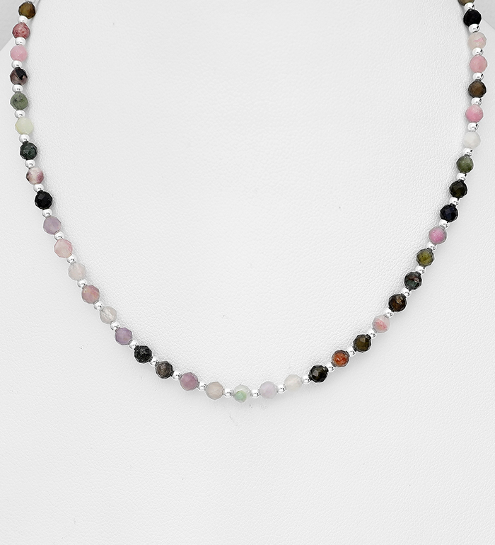 Wholesale 925 Sterling Silver Necklace, Beaded with Various Gemstone Beads - SKU #883-10119