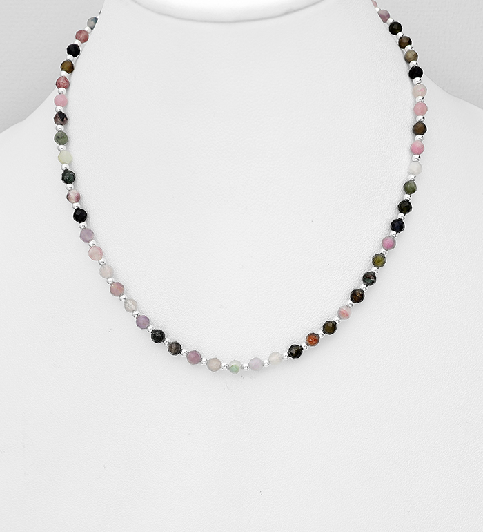 Wholesale 925 Sterling Silver Necklace, Beaded with Various Gemstone Beads - SKU #883-10119