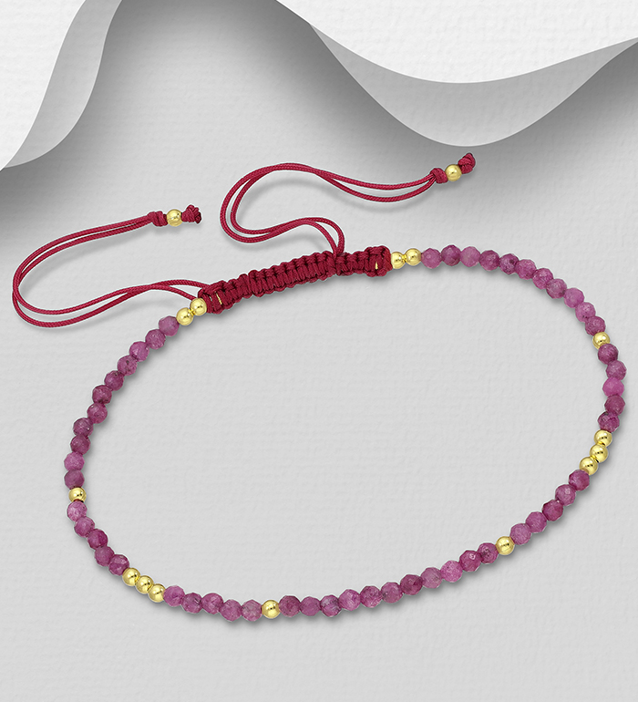 Wholesale 925 Sterling Silver Adjustable Bracelet, Beaded with Various Gemstone Beads and Plated with 0.3 Micron 18K Yellow Gold - SKU #1535-1611A