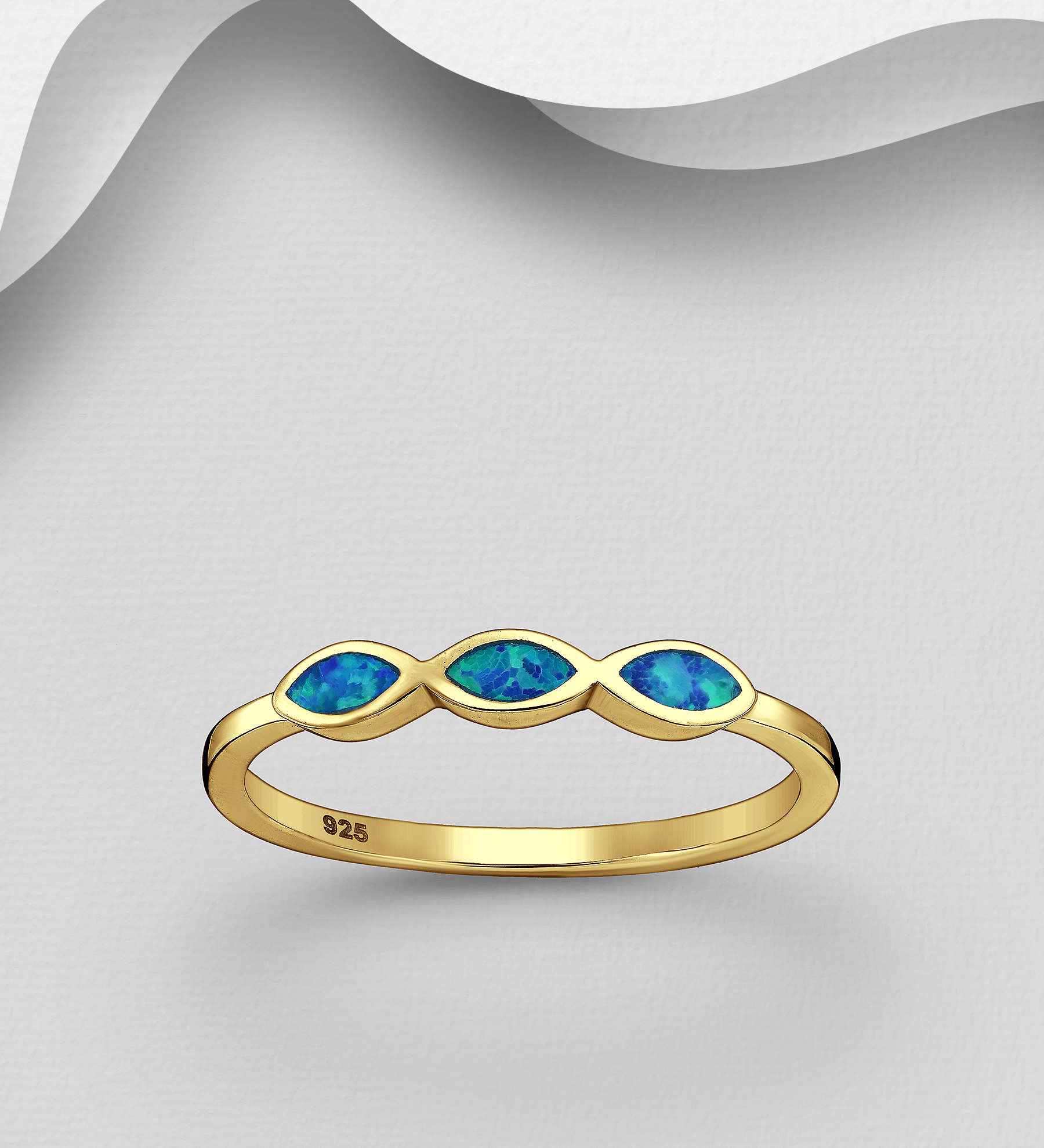 Wholesale 925 Sterling Silver Ring, Decorated with Lab-Created Opal and Plated with 2.5 Micron 18K Yellow Gold - SKU #1479-294AG
