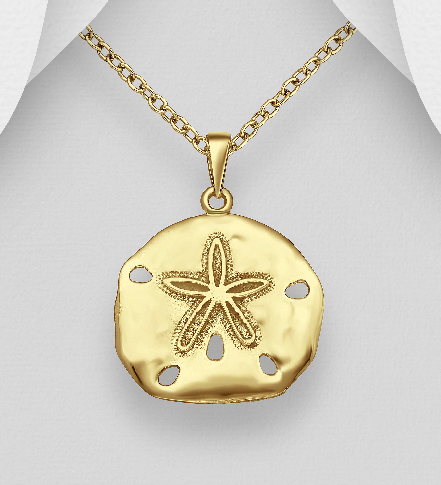 Wholesale 925 Sterling Silver Sand Dollar Pendant, Plated with 2.5 Micron 18K Yellow Gold - SKU #706-4836G