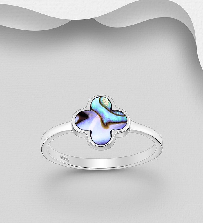 Wholesale 925 Sterling Silver Clover Ring, Decorated with Shell - SKU #789-4953