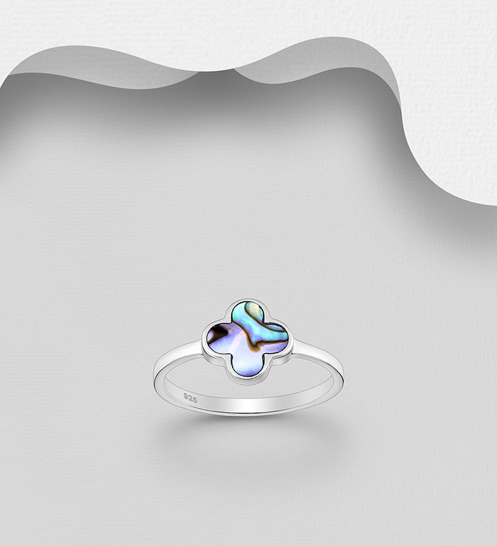 Wholesale 925 Sterling Silver Clover Ring, Decorated with Shell - SKU #789-4953