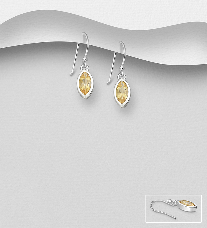 Wholesale 925 Sterling Silver Hook Earrings, Decorated with Various Gemstones - SKU #883-10122