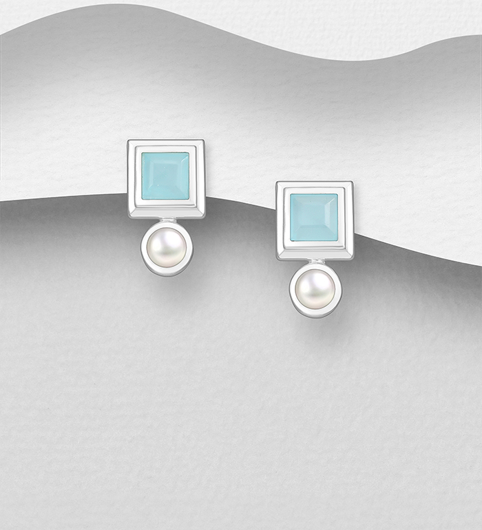 Wholesale 925 Sterling Silver Push-Back Earrings, Decorated with Freshwater Pearls and Various Gemstones - SKU #883-10128