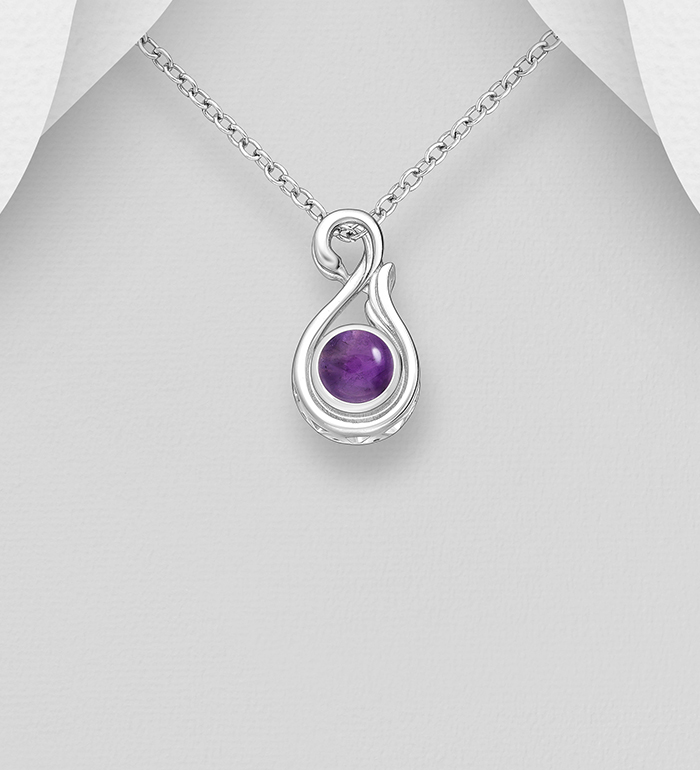Wholesale 925 Sterling Silver Swan Pendant, Decorated with Various Gemstones - SKU #883-10129