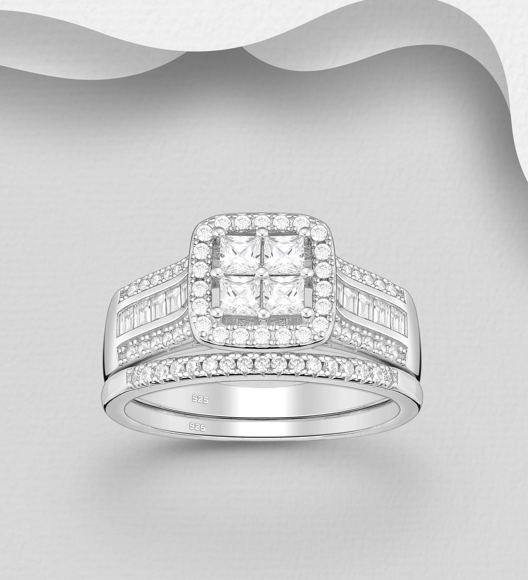 Wholesale 925 Sterling Silver Stack Ring, Decorated with CZ Simulated Diamonds - SKU #701-33735