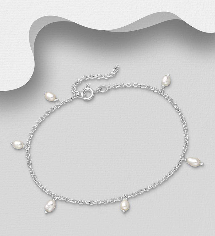 Wholesale 925 Sterling Silver Bracelet, Beaded with Freshwater Pearls - SKU #382-6780