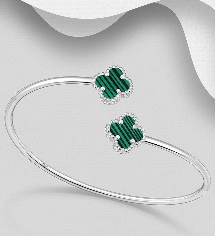 Wholesale 925 Sterling Silver Clover Cuff, Decorated with Shell - SKU #2140-764