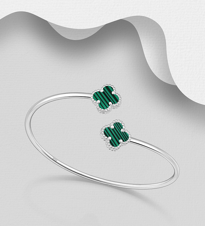 Wholesale 925 Sterling Silver Clover Cuff, Decorated with Shell - SKU #2140-764