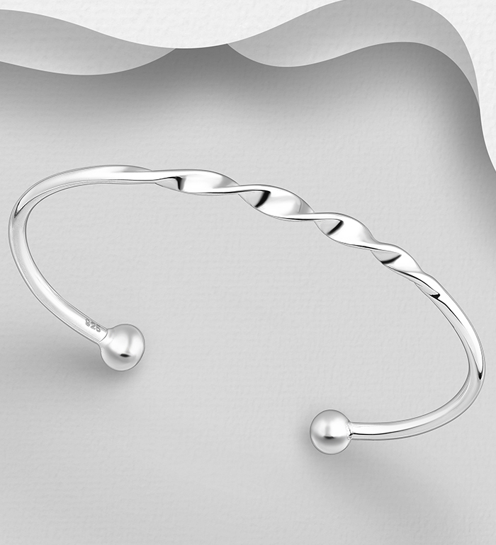 Wholesale 925 Sterling Silver Twisted and Ball Cuff - SKU #706-39950